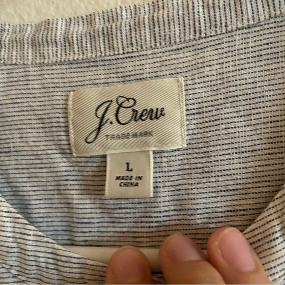 J Crew linen cotton blue and white three quarter sleeve sophisticated blouse - Picture 3 of 8